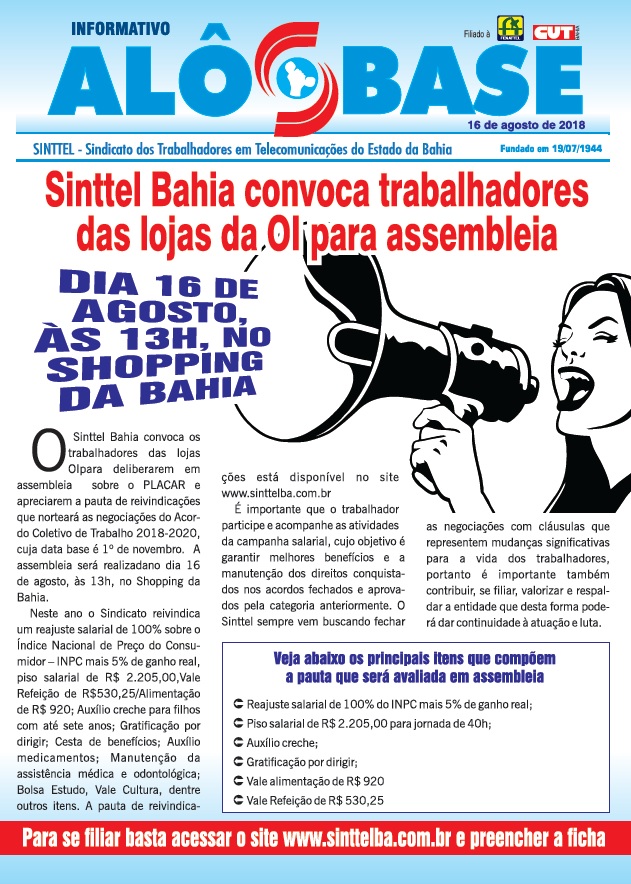 Sinttel Bahia inicia campanha salarial dos trabalhadores da OI(lojas)